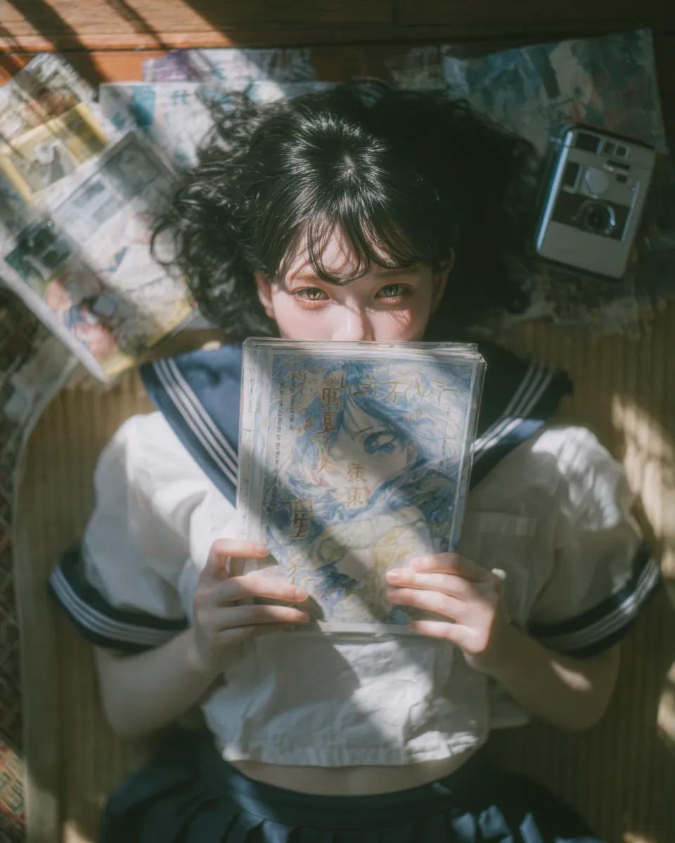 AI image generated from the “Japanese Tatami Manga Reading Portrait” prompt