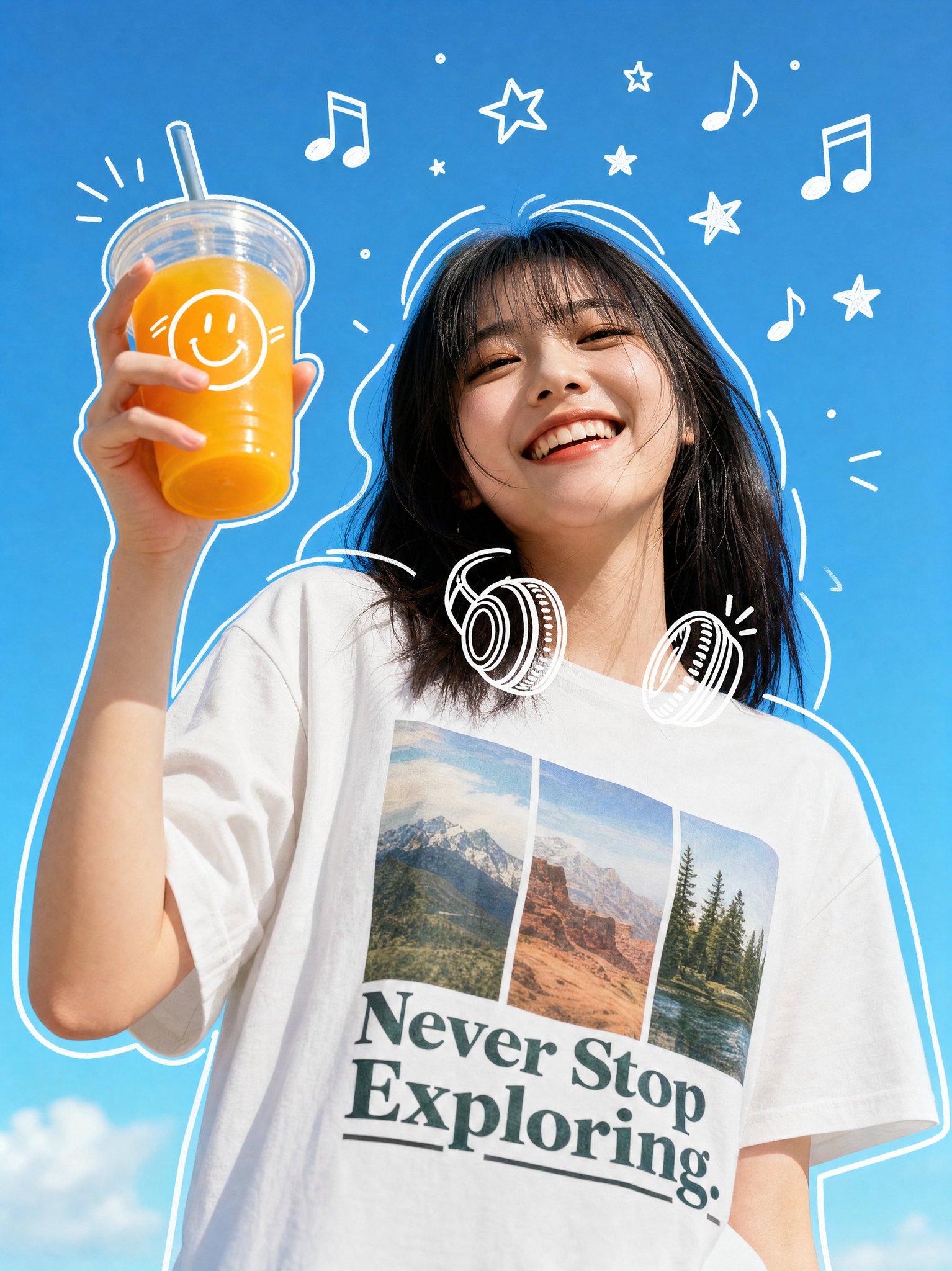 AI image generated from the “Joyful Street Portrait with Drink” prompt