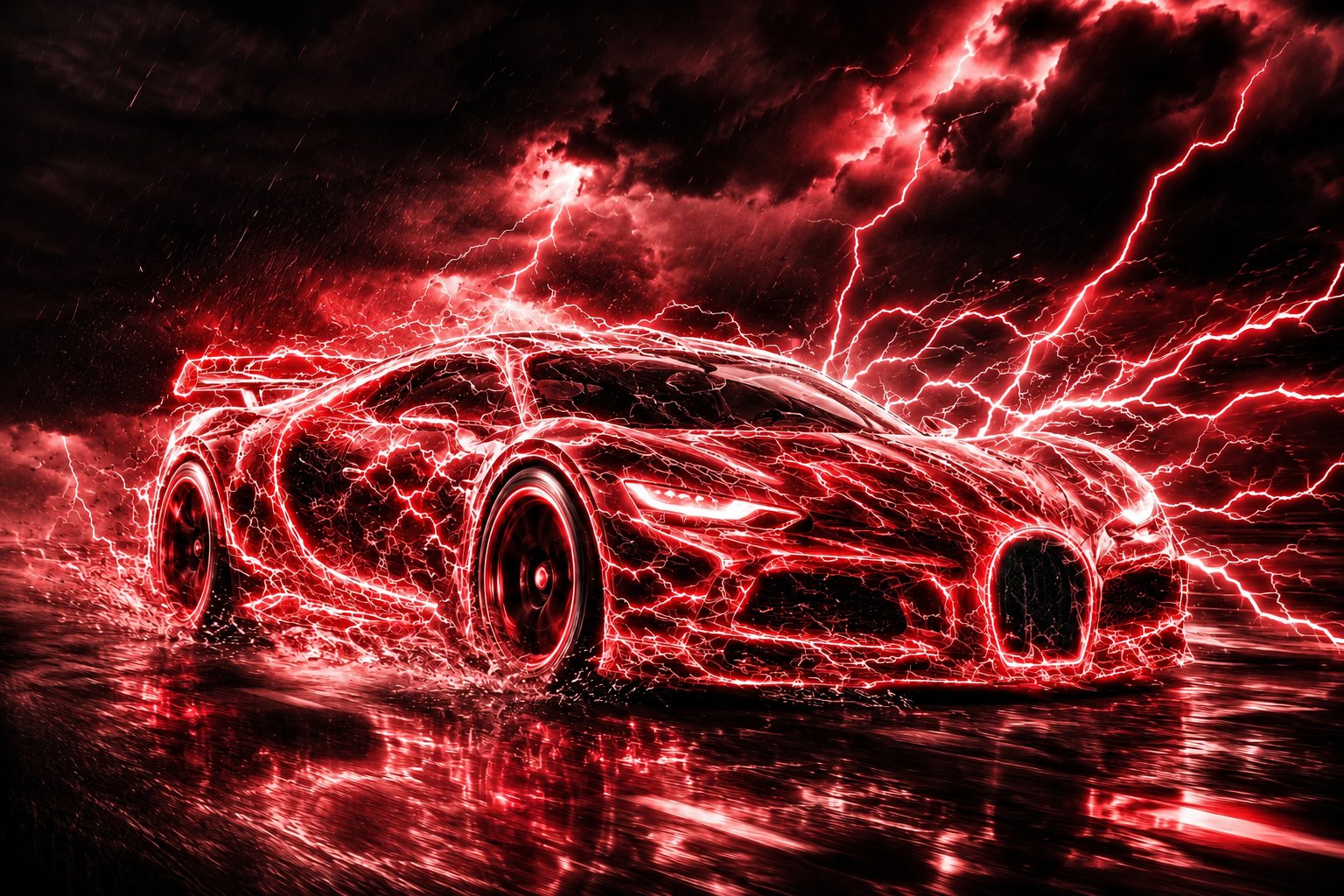 AI image generated from the “Lightning Storm Supercar Ad” prompt