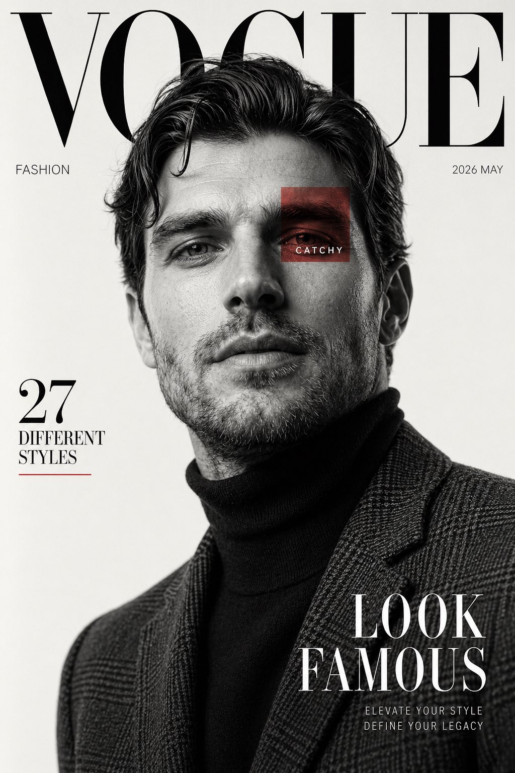 AI image generated from the “Luxury Fashion Magazine Cover Black and White” prompt