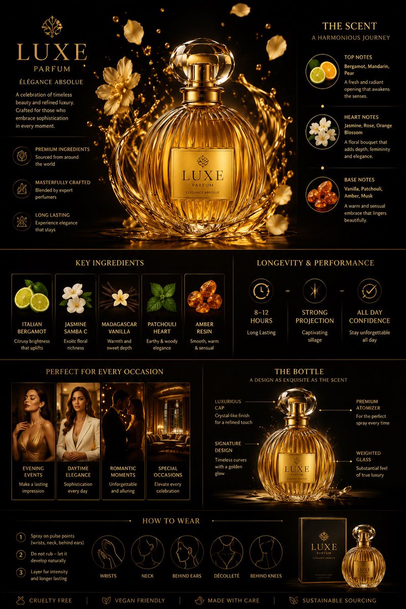 AI image generated from the “Luxury Perfume Infographic Ad” prompt