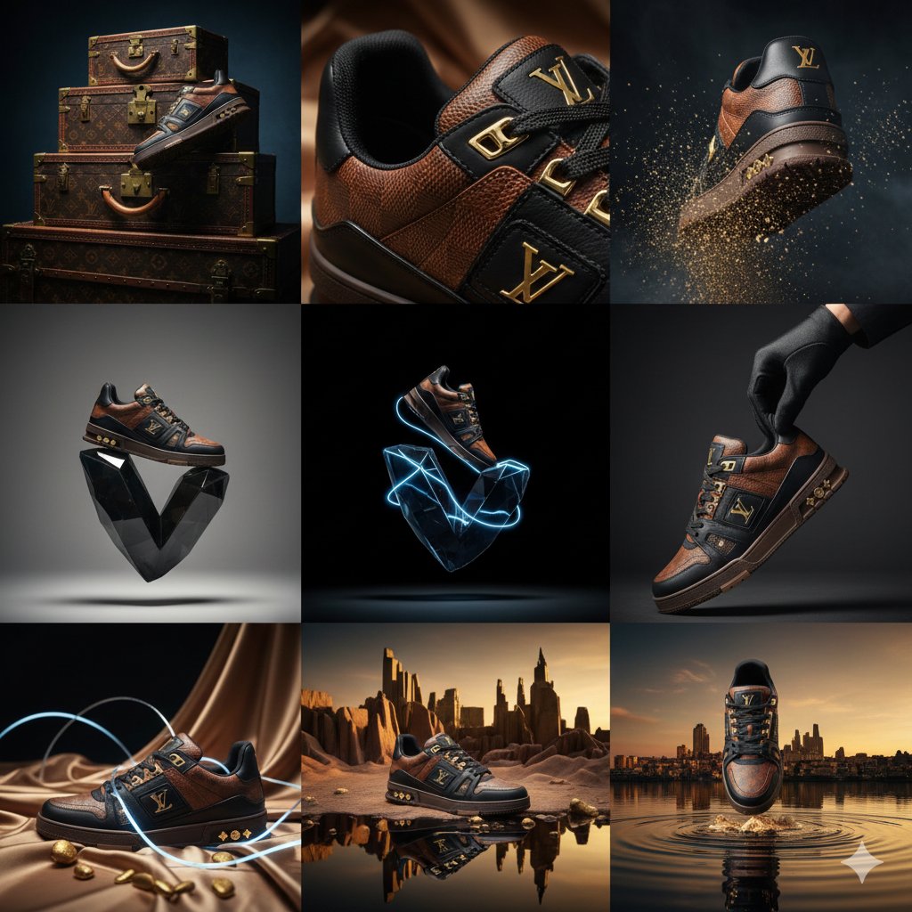 AI image generated from the “Luxury Sneaker Editorial Grid” prompt