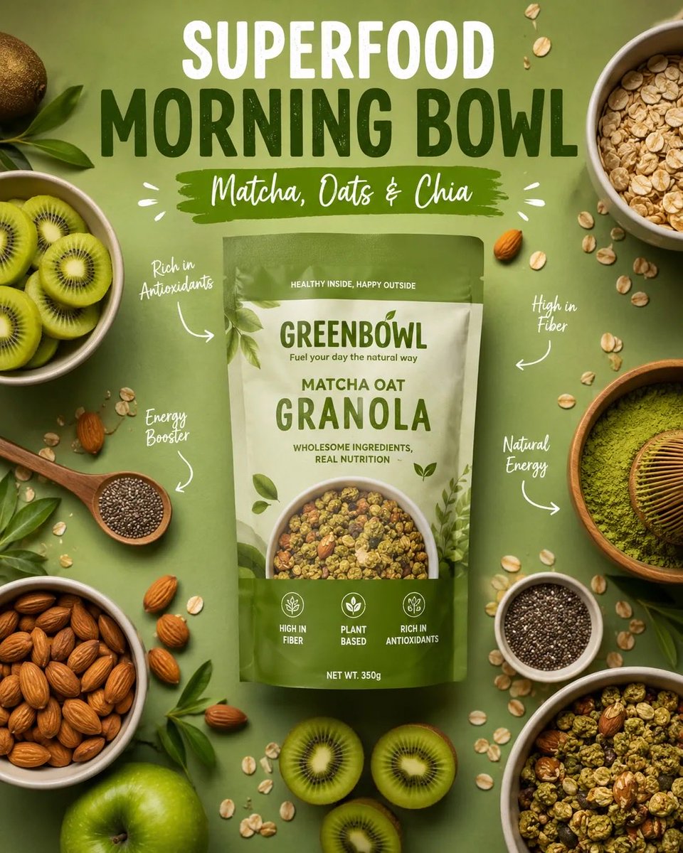AI image generated from the “Matcha Granola Ad Poster” prompt