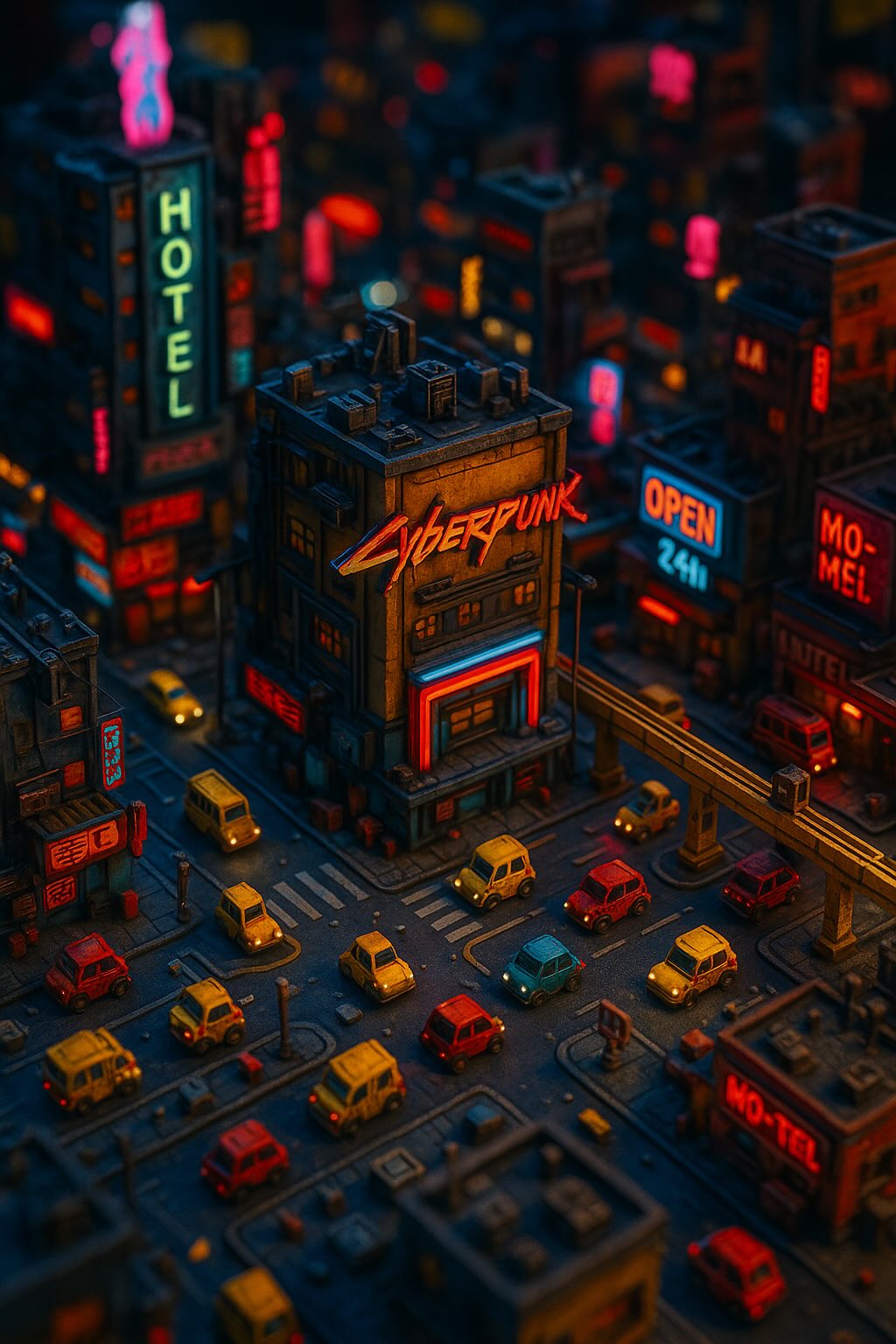 AI image generated from the “Mini Cyberpunk Tilt-Shift Landscape” prompt