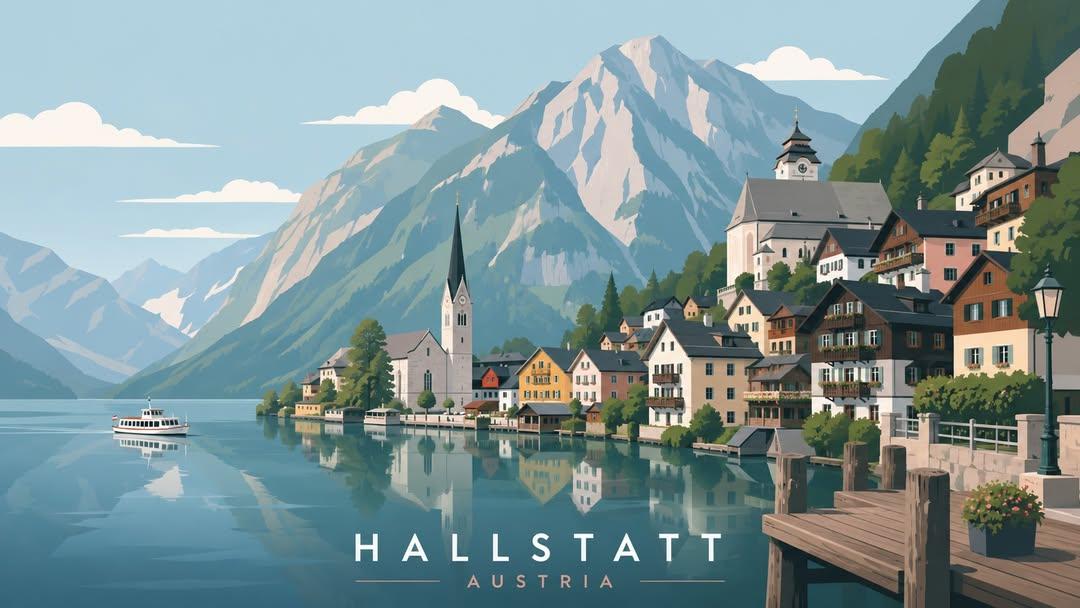 AI image generated from the “Minimalist flat travel poster illustration series of iconic” prompt