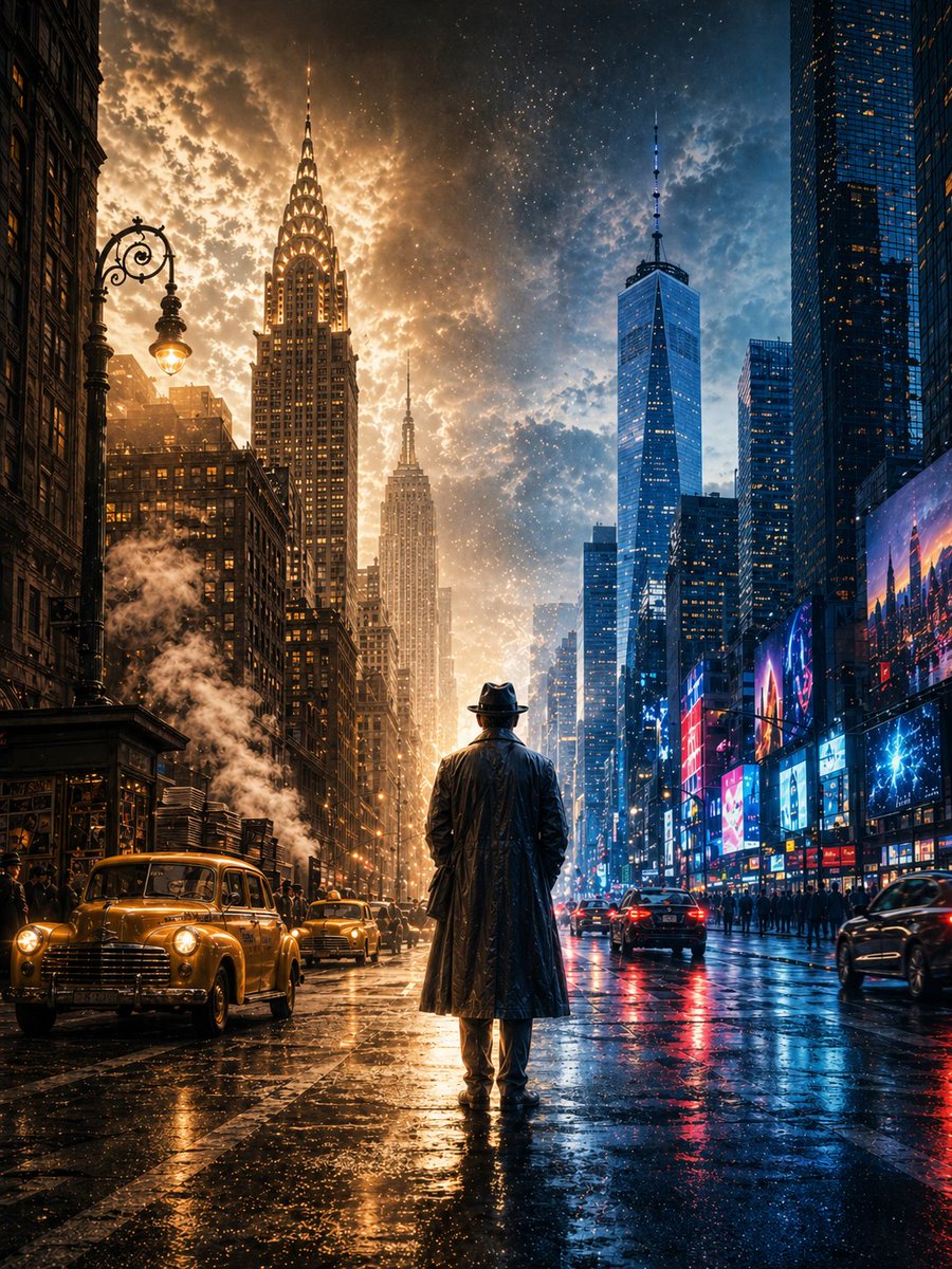 AI image generated from the “New York across two centuries cinematic poster” prompt