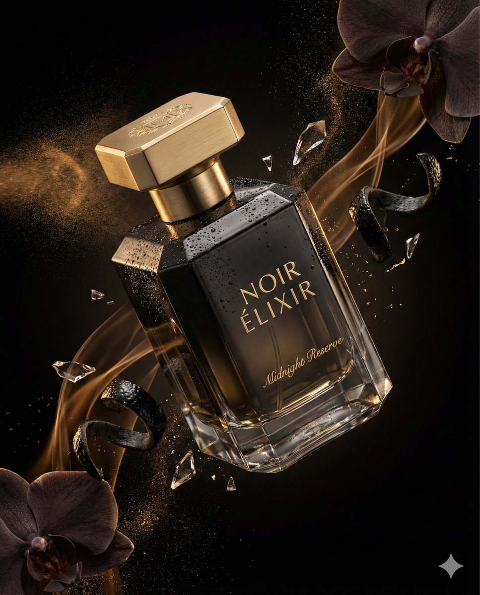 AI image generated from the “Noir Elixir Perfume Ad” prompt