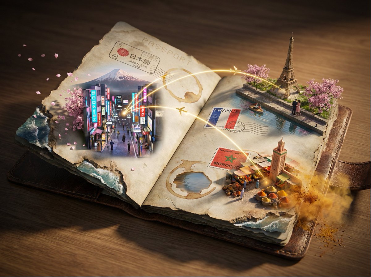 AI image generated from the “Passport Worlds Atlas Scene” prompt