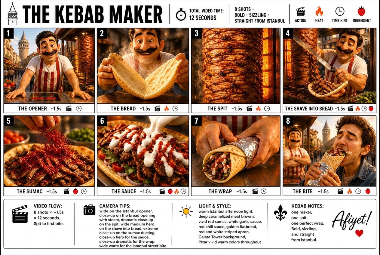 AI image generated from the “Pixar 3D Kebab Maker Storyboard Poster” prompt