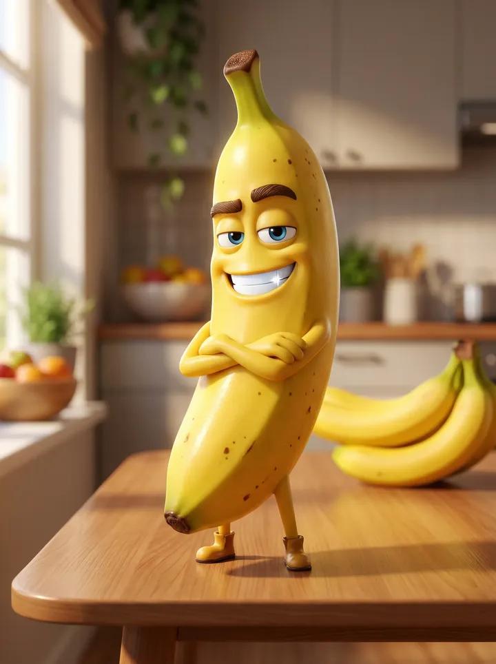 AI image generated from the “Pixar Banana Hero Character” prompt