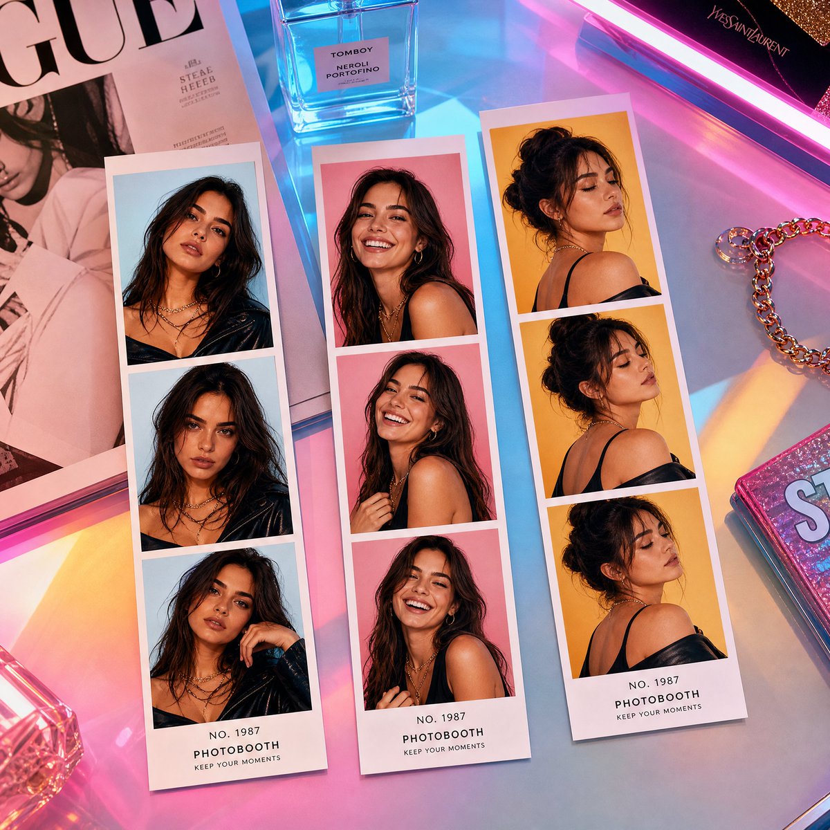 AI image generated from the “Pop-Fashion Photobooth Strips” prompt