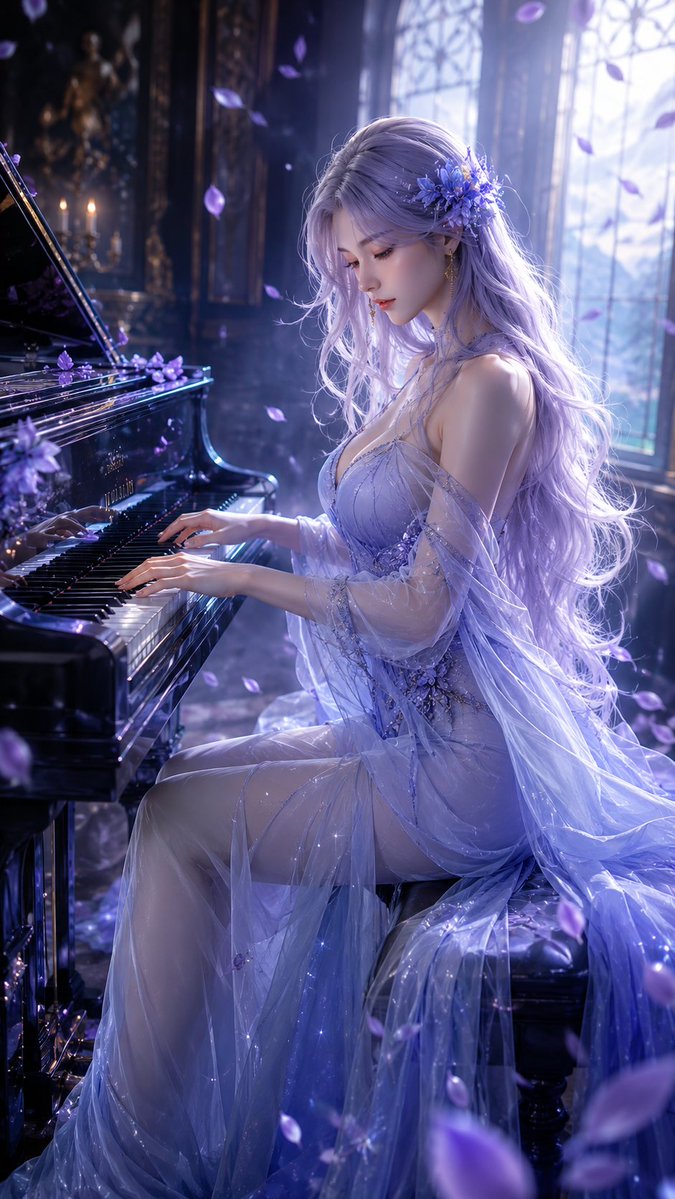 AI image generated from the “梦落琴弦幻想钢琴插画” prompt
