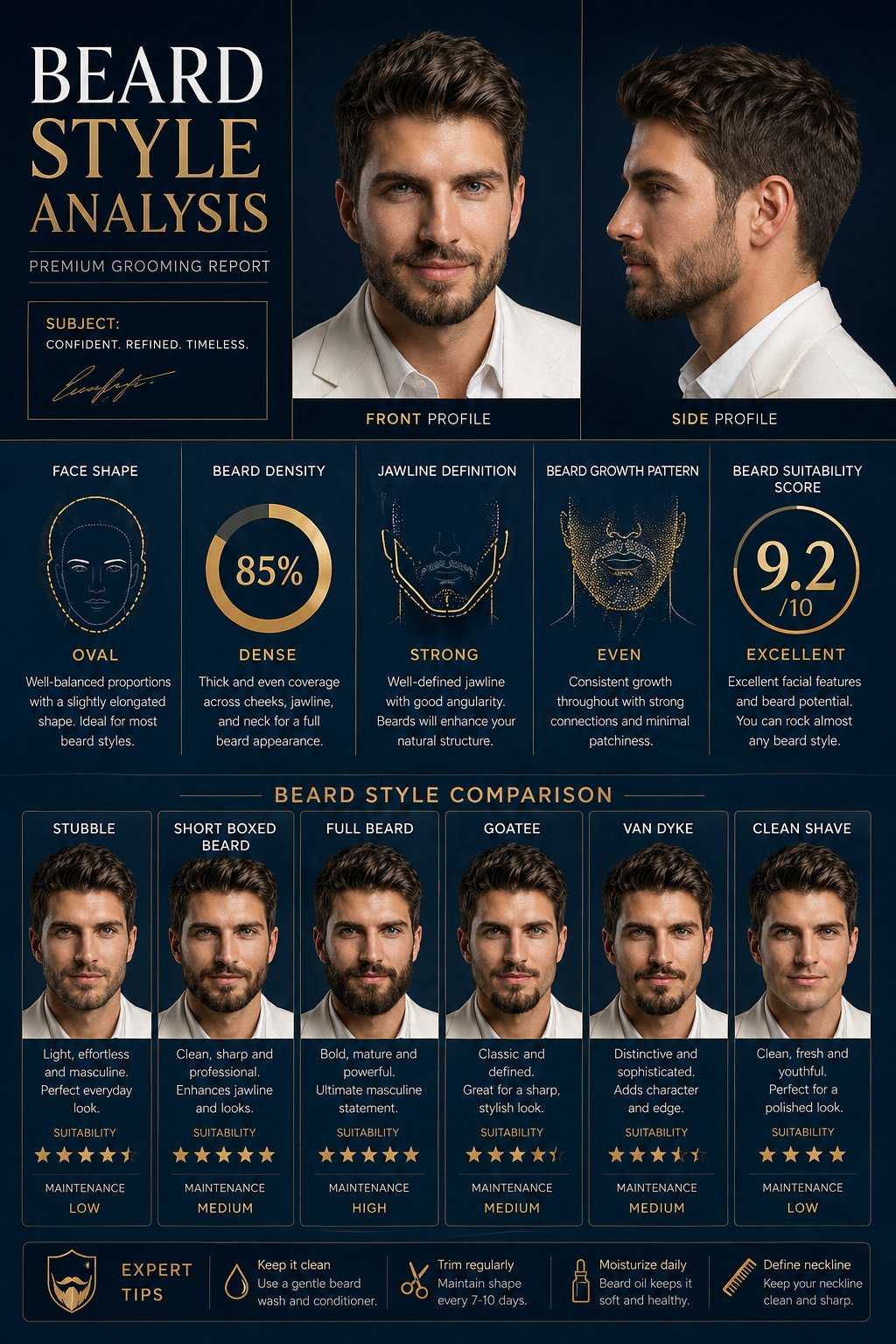 AI image generated from the “Premium “BEARD STYLE ANALYSIS” poster featuring the same man” prompt