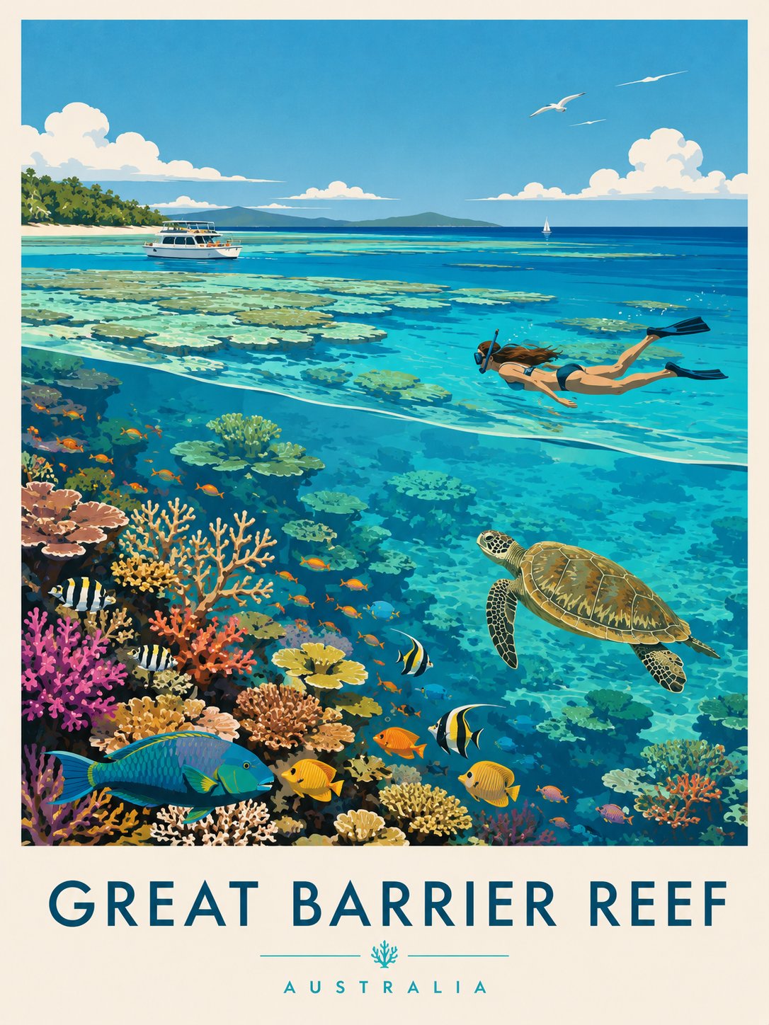 AI image generated from the “Premium editorial travel poster illustration of the Great” prompt