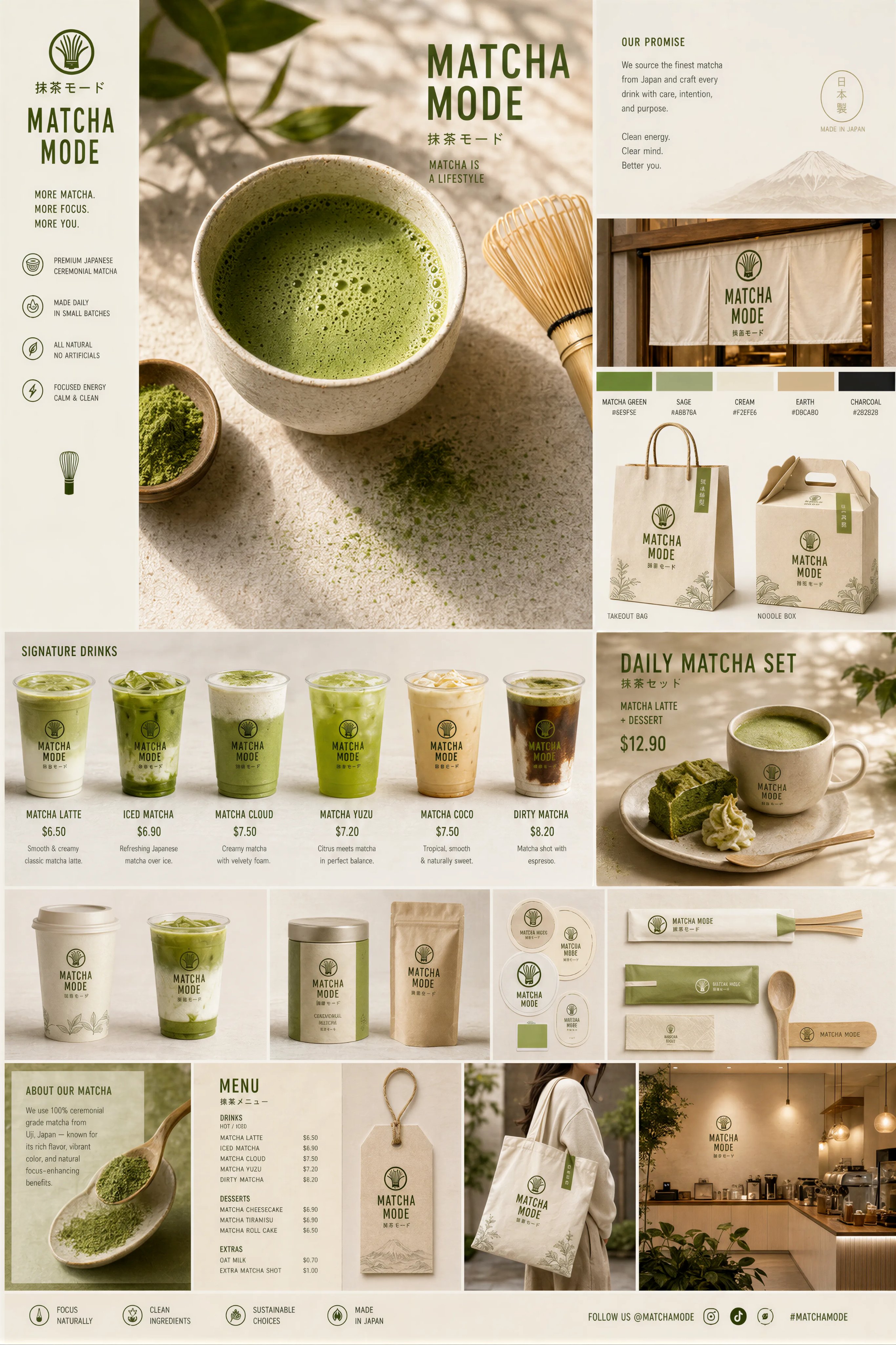 AI image generated from the “Premium “Matcha Brand Touchpoint System” visual board for a” prompt
