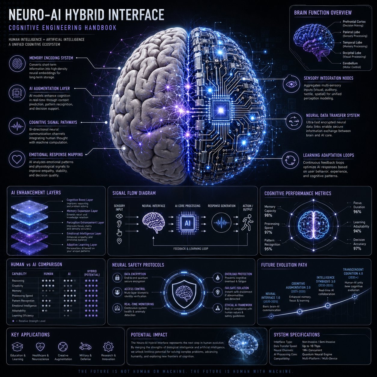 AI image generated from the “Premium square “neuro-AI hybrid system infographic” designed” prompt
