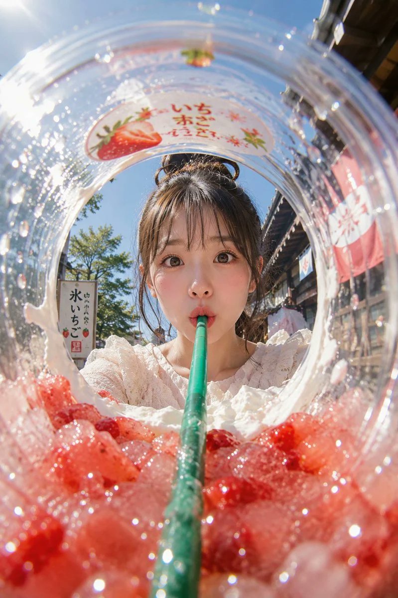 AI image generated from the “主題 氷越しの夏 主体 縦長2 3のリアル写真。透明” prompt