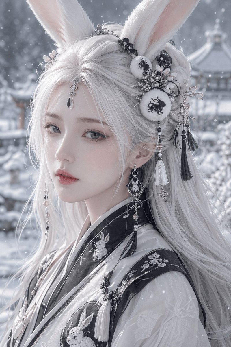 AI image generated from the “Profile / Avatar - Snowy Rabbit Hanfu Portrait” prompt