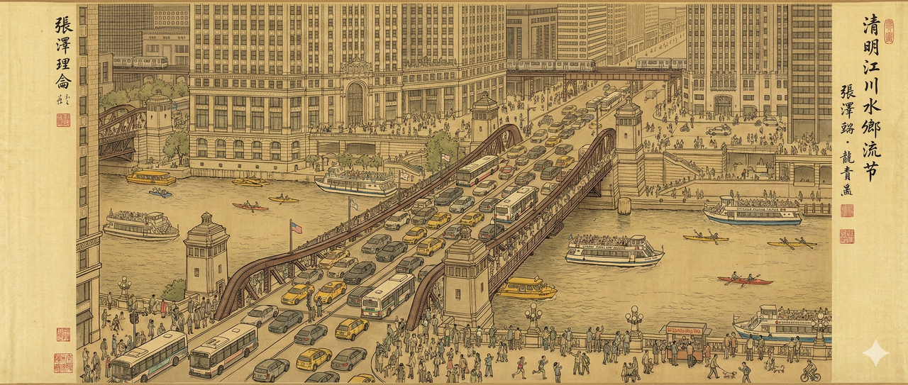 AI image generated from the “Qingming Shanghe Tu Style Image” prompt
