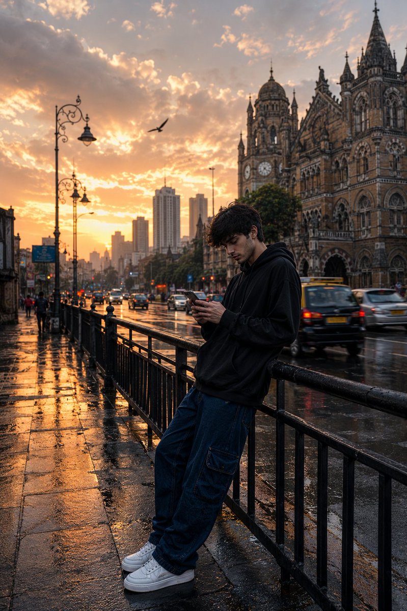 AI image generated from the “Rainy Street Golden Portrait” prompt