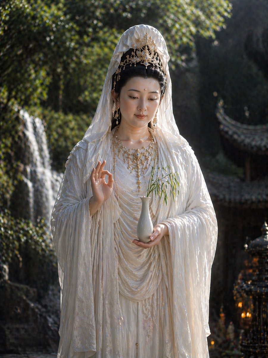 AI image generated from the “Realistic Guanyin Portrait from Buddhist Texts” prompt