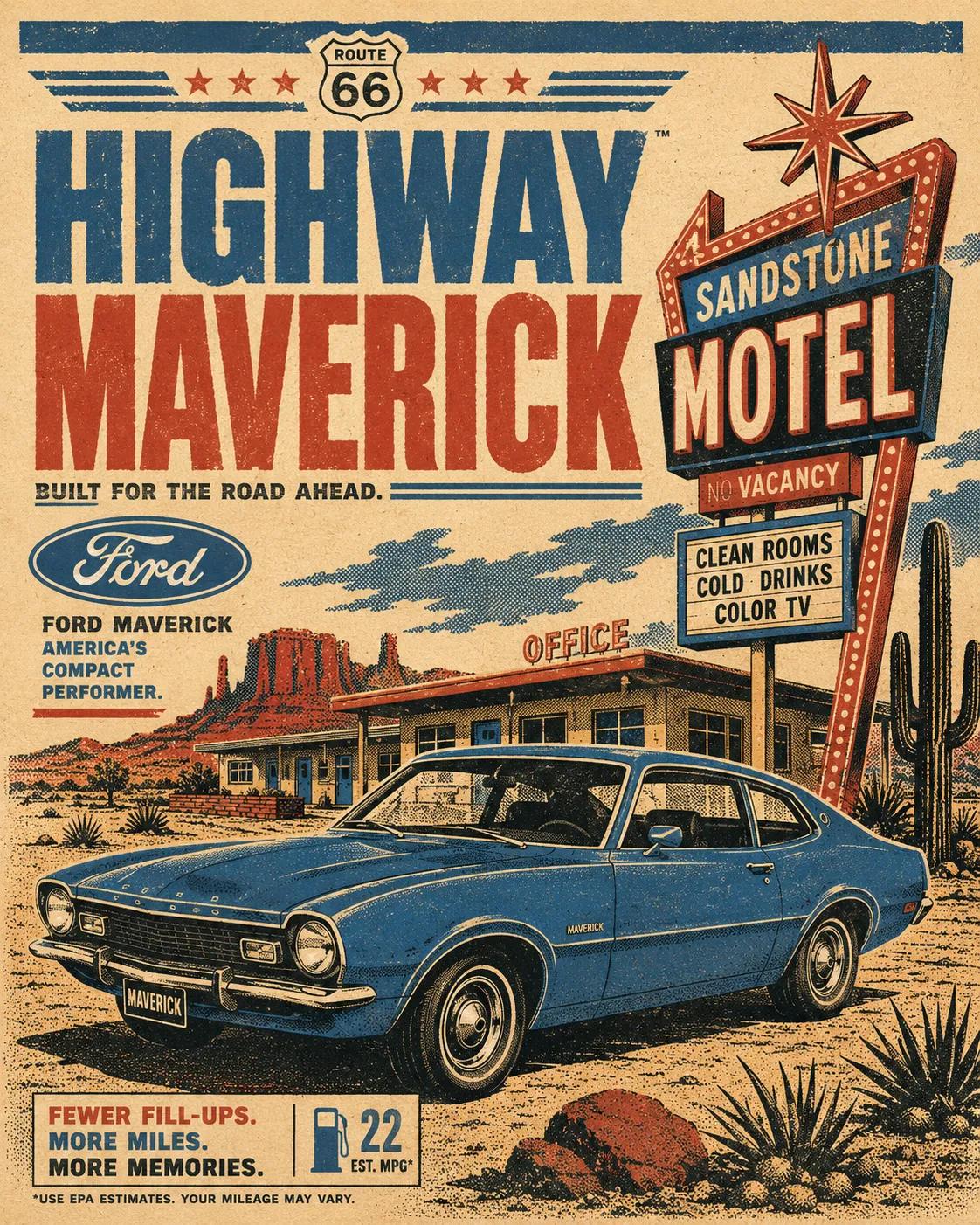 AI image generated from the “Retro Automotive Travel Poster Template” prompt