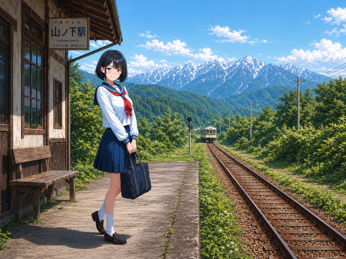 AI image generated from the “Rural Station Schoolgirl Scene” prompt