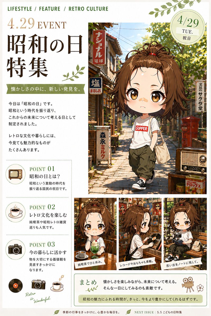 AI image generated from the “Social Media Post - Showa Day Retro Culture Magazine Cover” prompt