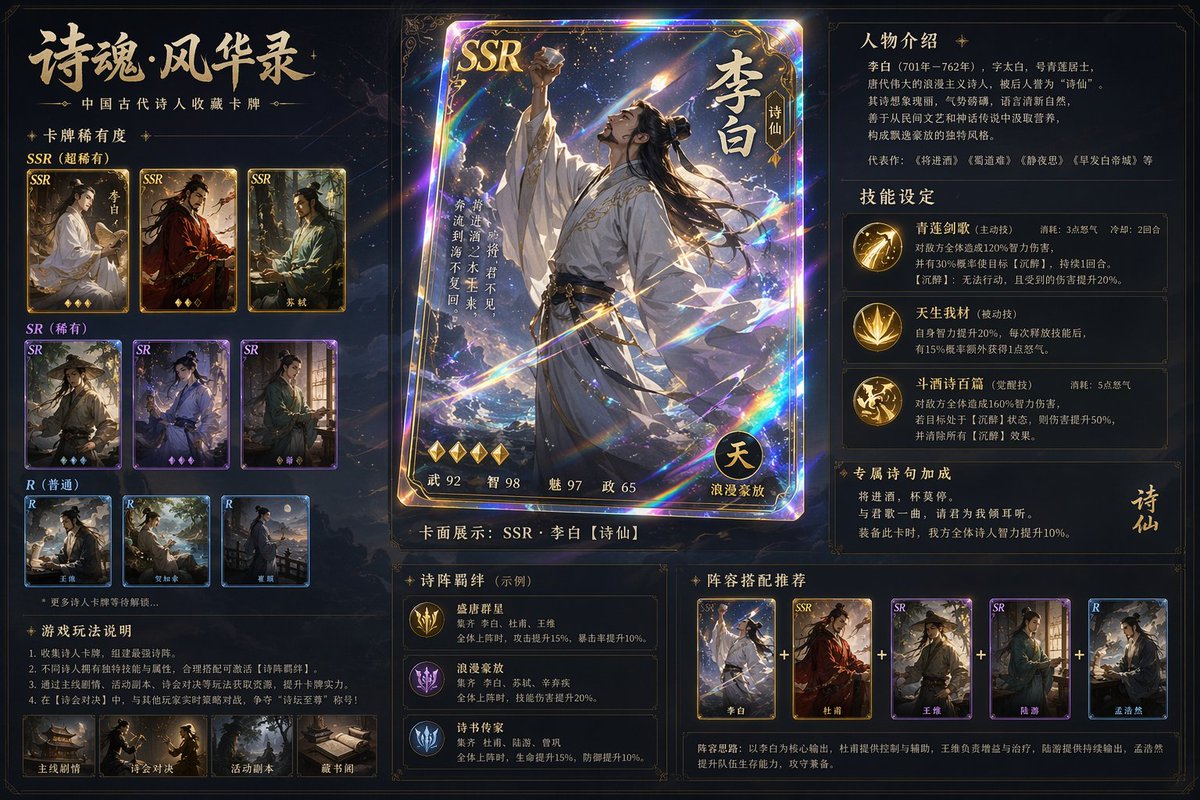 AI image generated from the “古风诗人镭射典藏卡牌” prompt