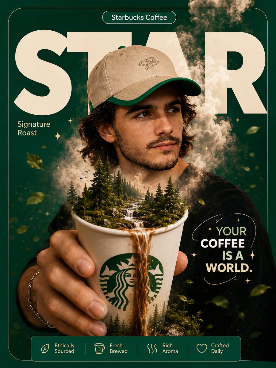 AI image generated from the “Starbucks Coffee World Surreal Poster” prompt