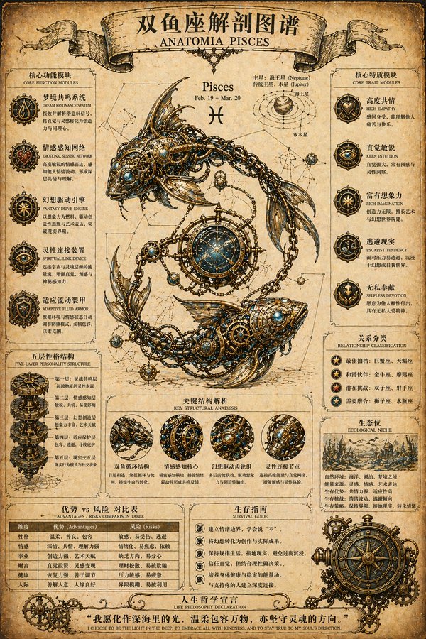 AI image generated from the “蒸汽朋克射手座解剖图谱” prompt
