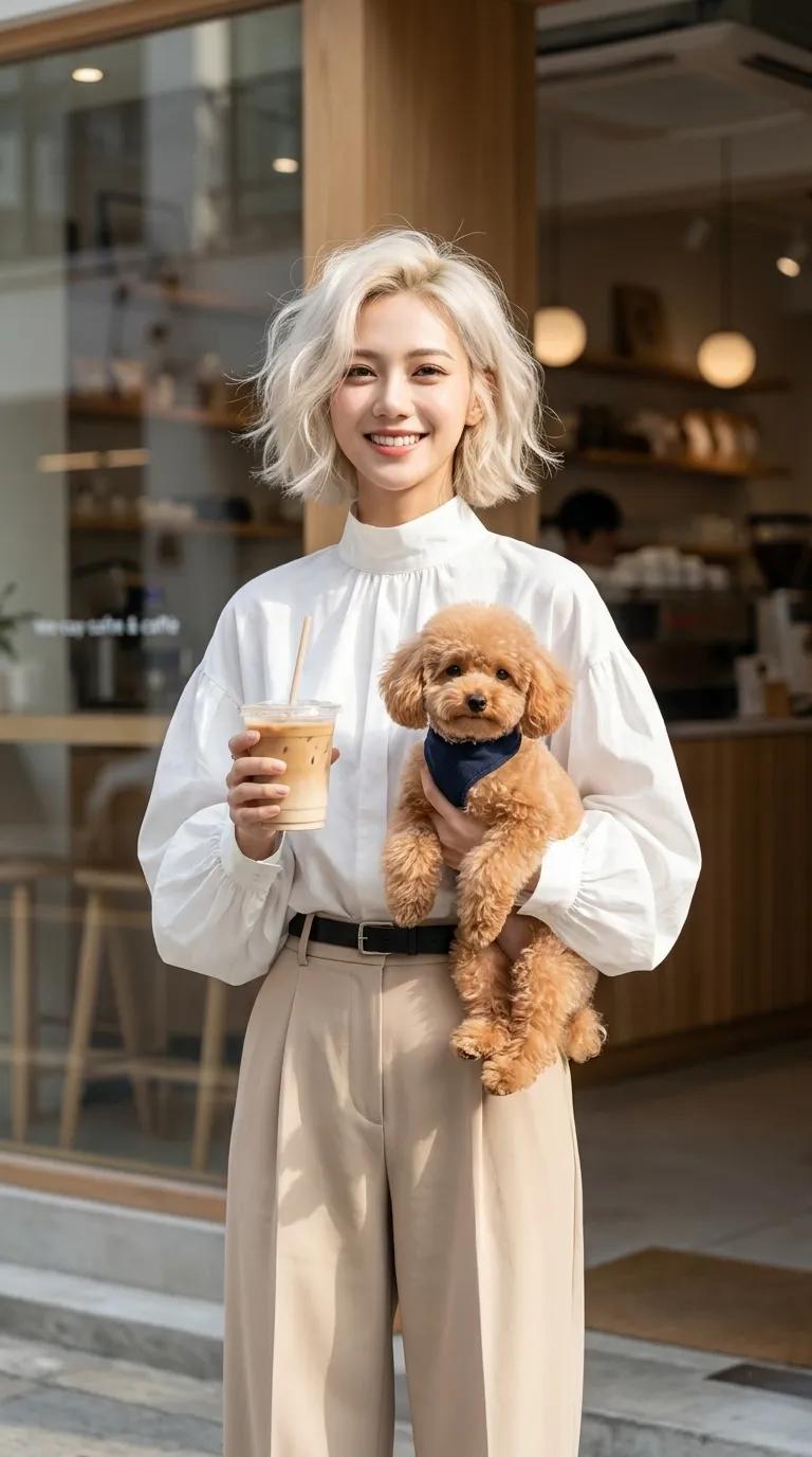 AI image generated from the “Stylish Woman Outside Cozy Café Portrait” prompt