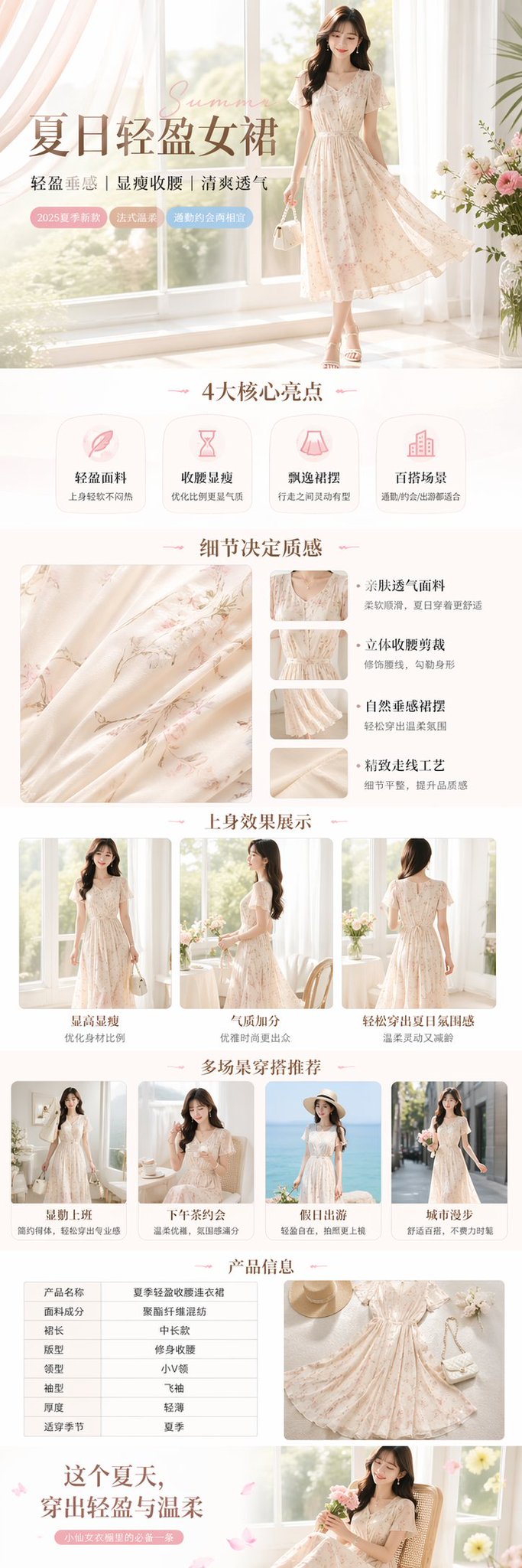 AI image generated from the “清新夏日女装连衣裙电商展示” prompt