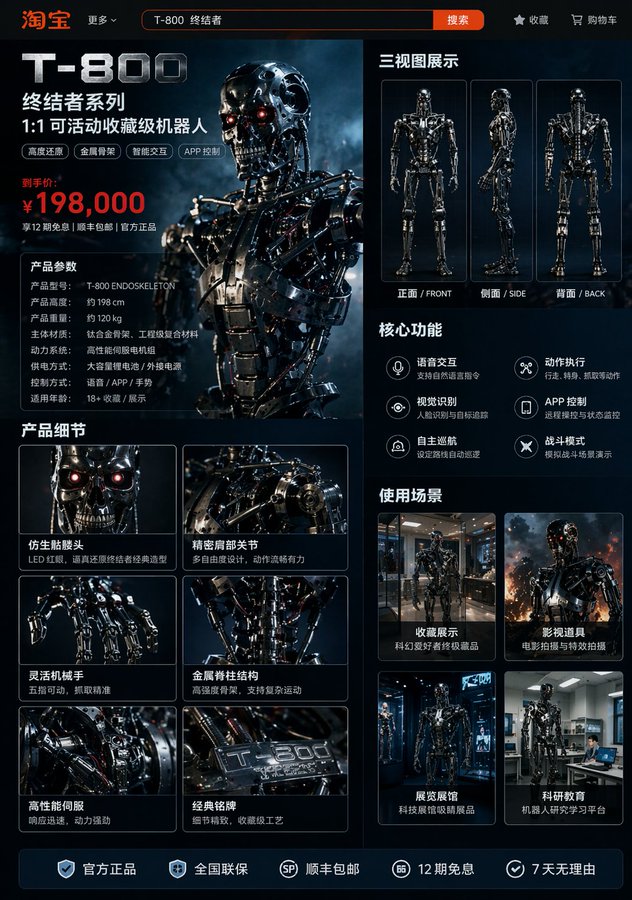 AI image generated from the “T-800 Taobao Product Detail Page” prompt