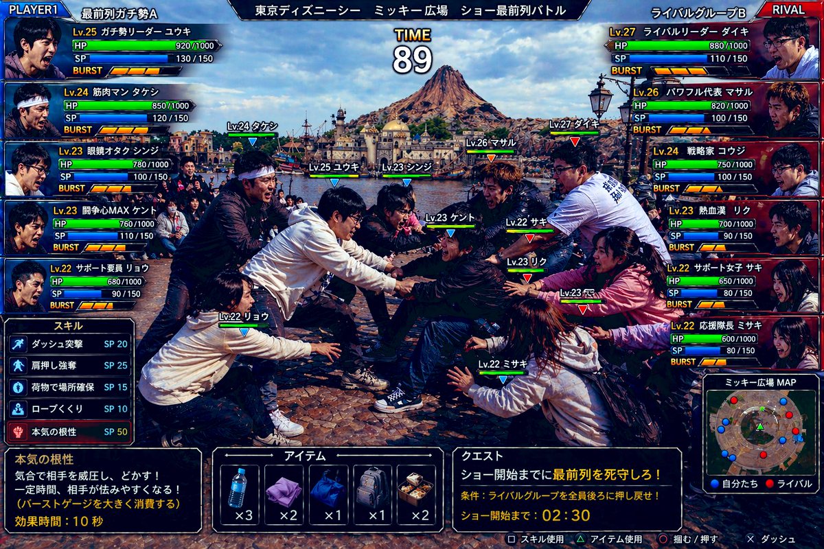 AI image generated from the “Tokyo DisneySea Front-Row Battle UI” prompt