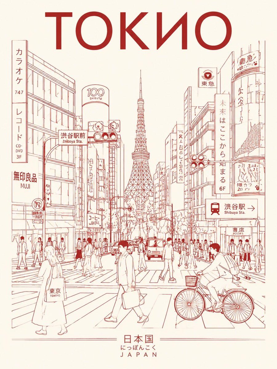 AI image generated from the “Tokyo Minimalist Line-Art Travel Poster” prompt