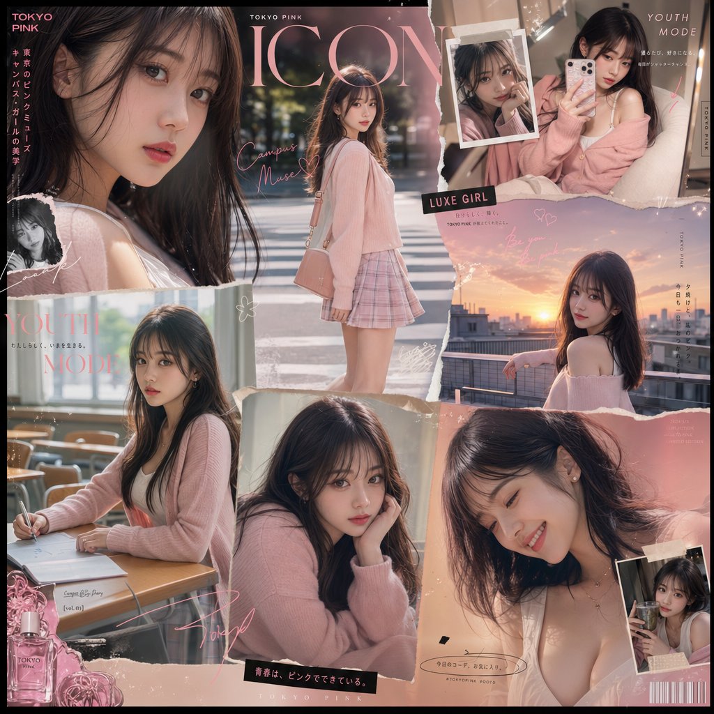 AI image generated from the “Tokyo Pink Fashion Collage” prompt