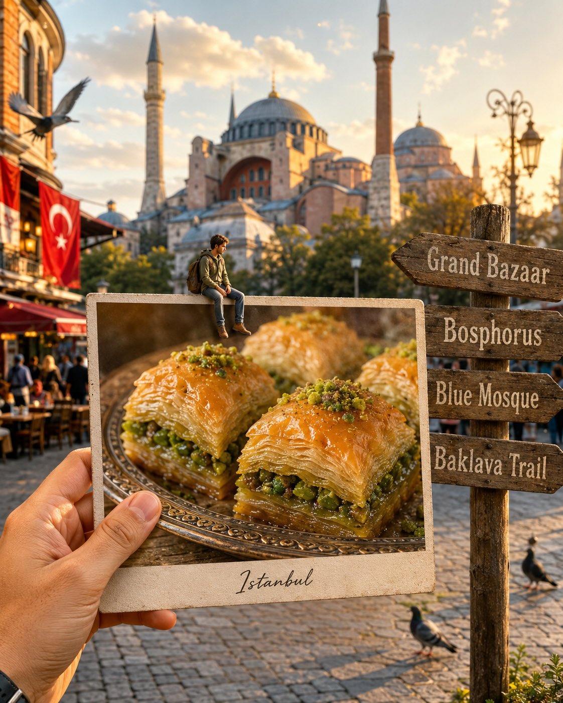AI image generated from the “Travel Food Postcard Template” prompt