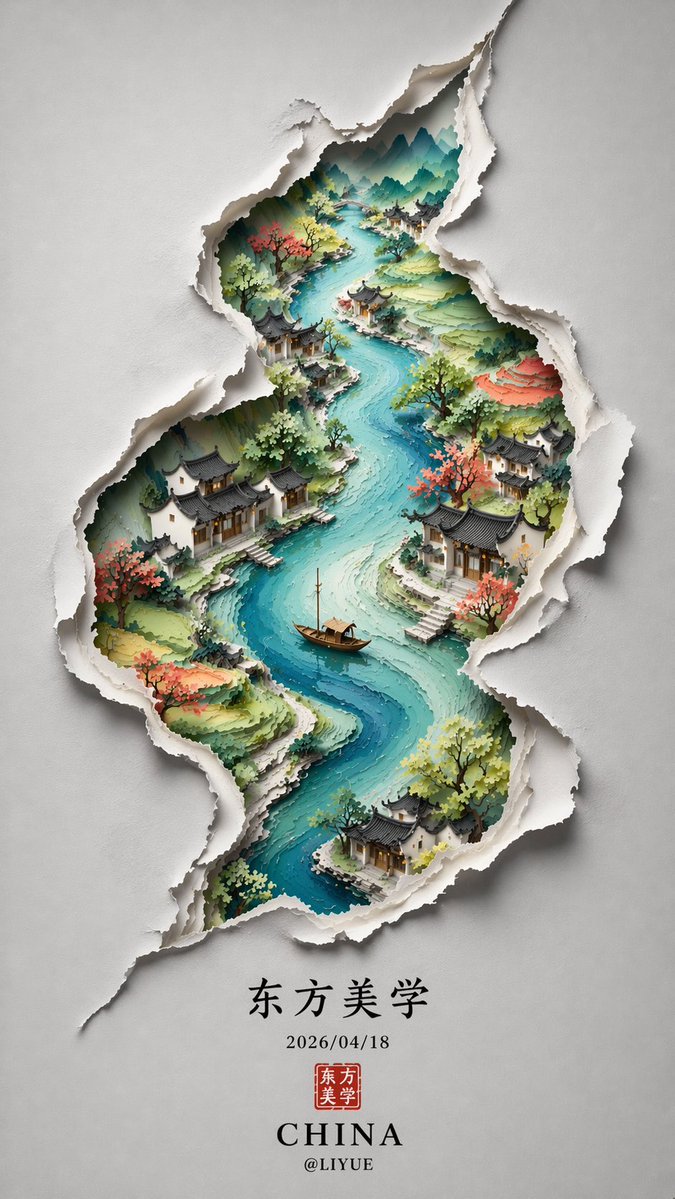 AI image generated from the “裂痕里的水墨东方山水画卷” prompt