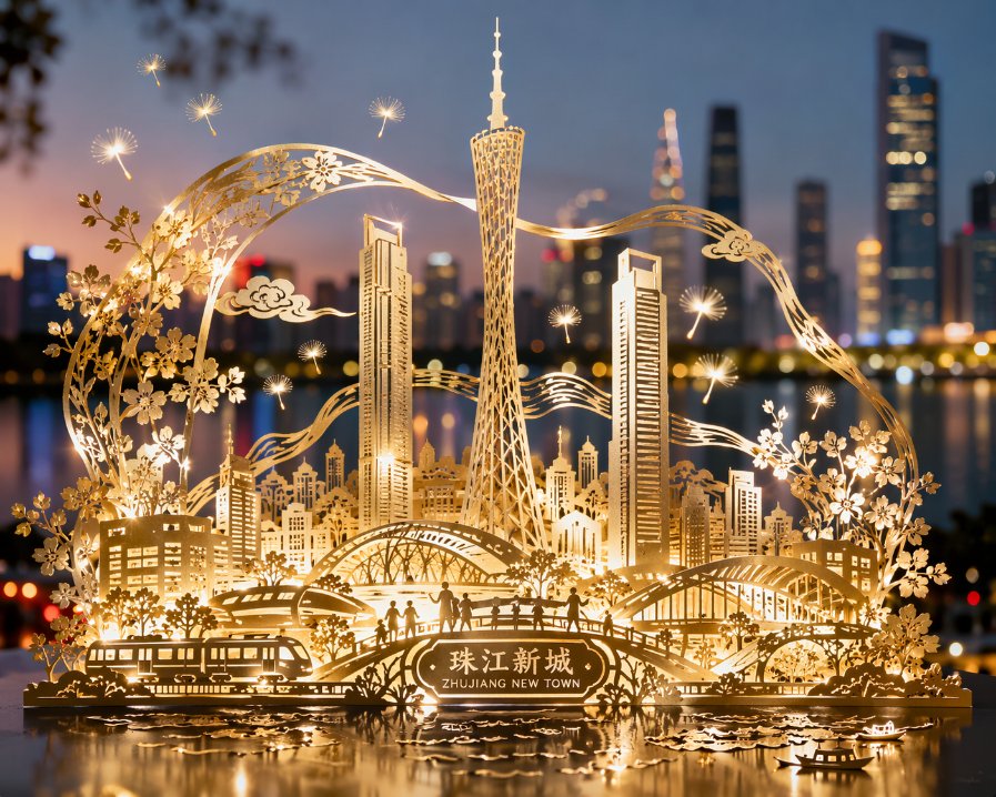 AI image generated from the “珠江新城剪纸璀璨夜景” prompt