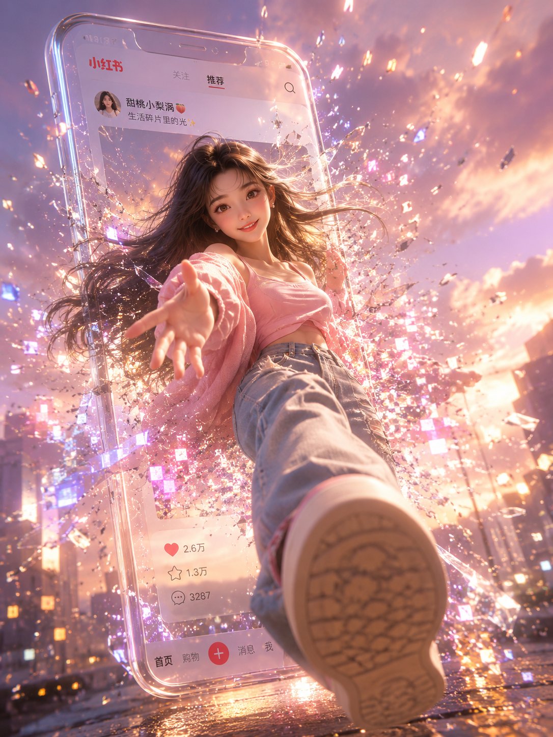 AI image generated from the “将一位气质绝佳的女孩放置在一个显示小红书帖文的3D透” prompt