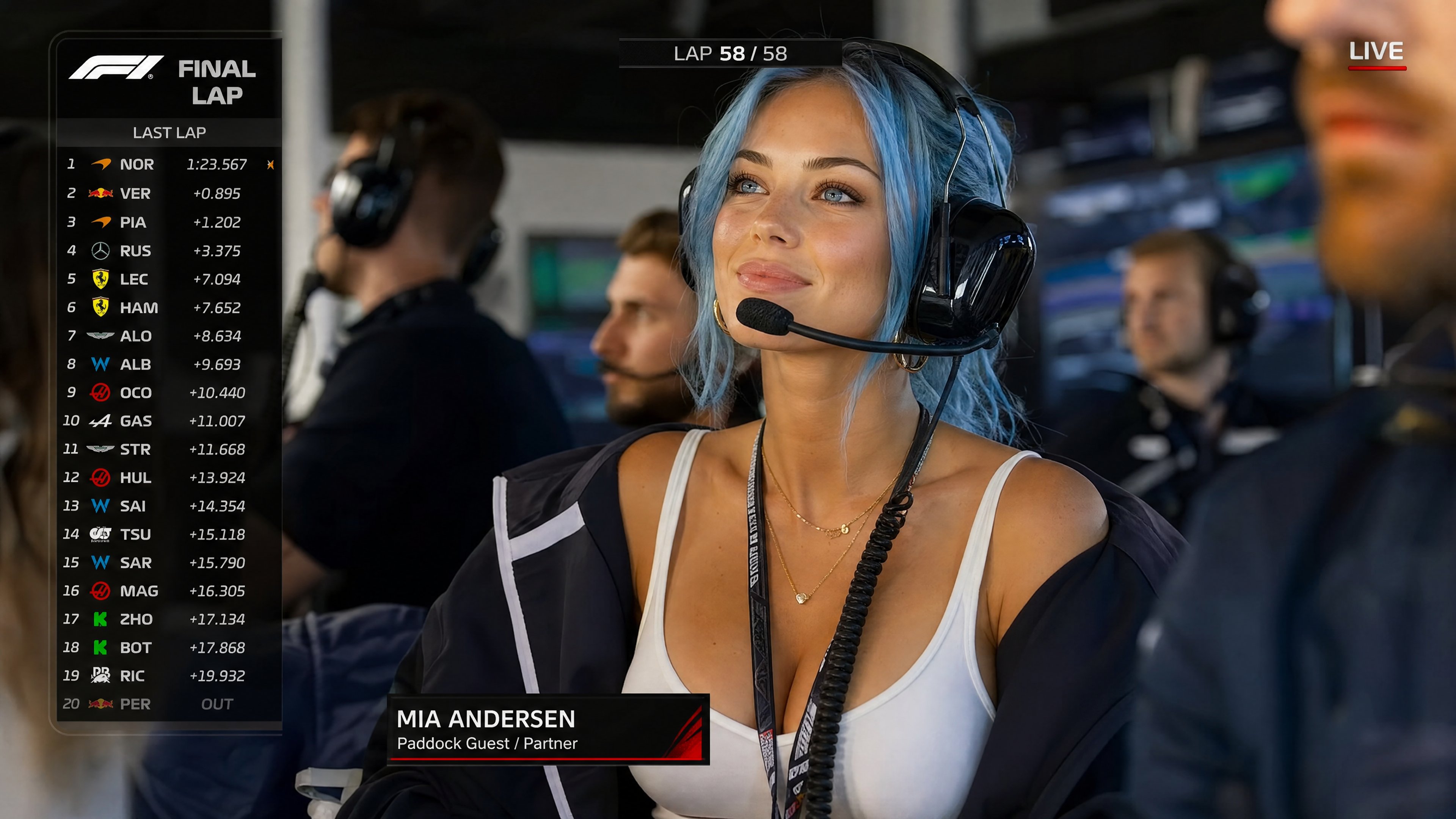 AI image generated from the “Ultra-realistic F1 live TV broadcast screenshot” prompt