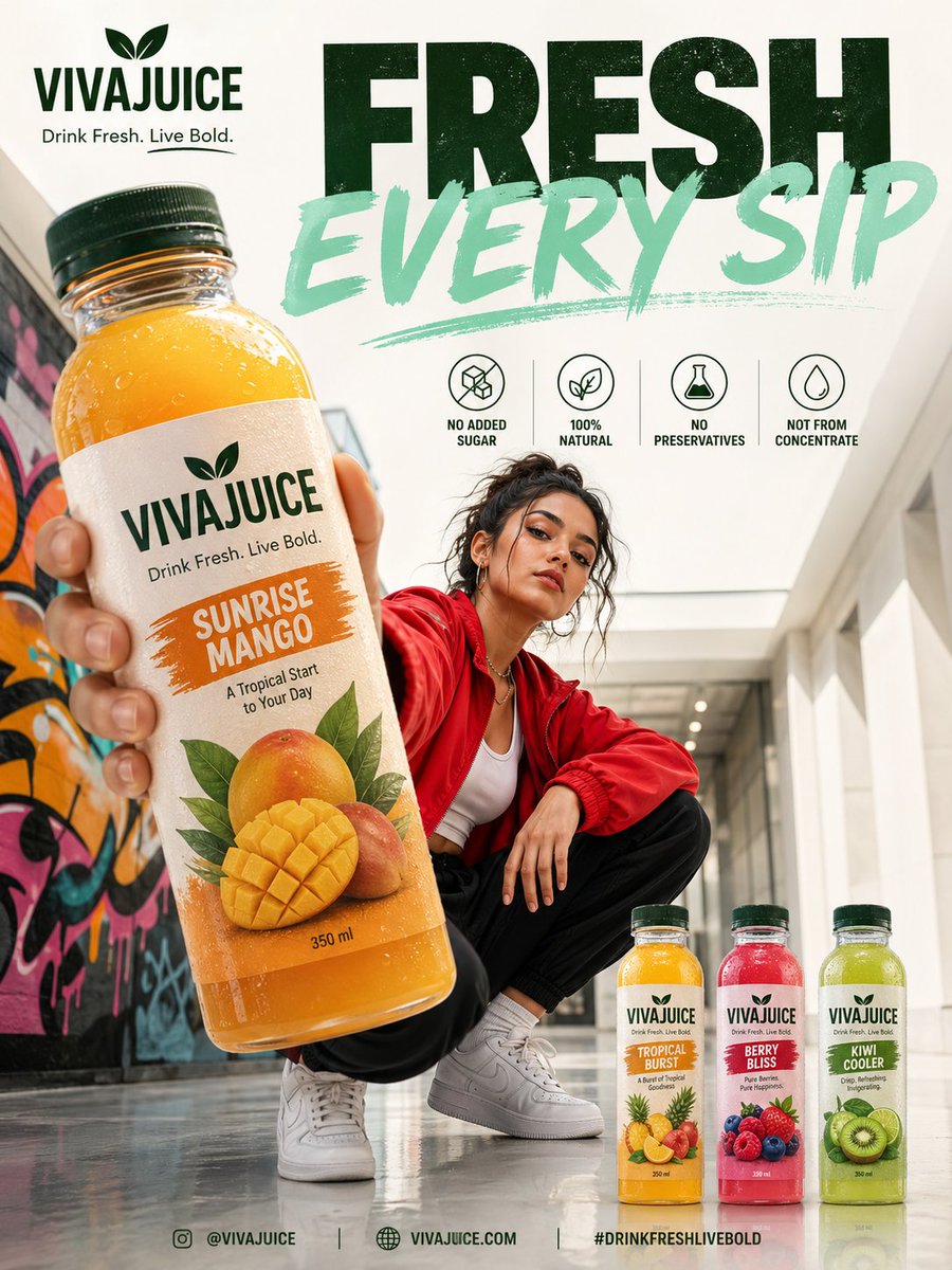 AI image generated from the “Urban fruit juice ad poster” prompt