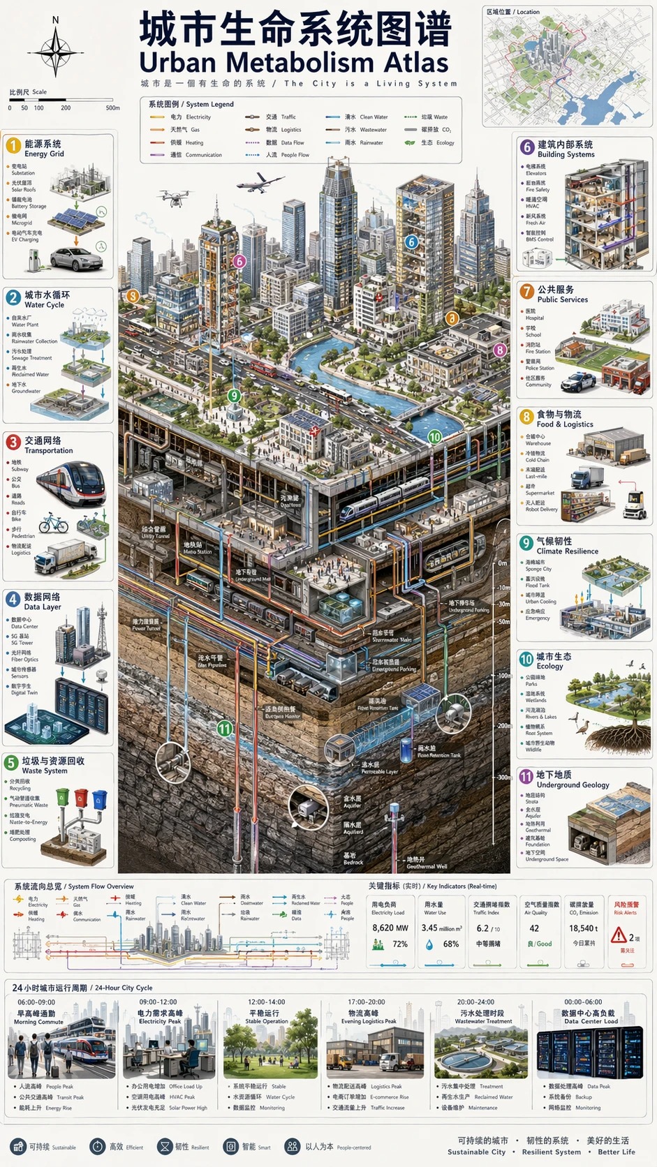 AI image generated from the “Vertical 9 16 isometric cutaway infographic "城市生命系统图谱 / Urban” prompt