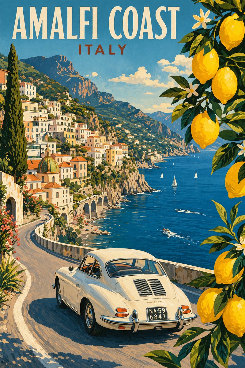 AI image generated from the “Vintage Amalfi Travel Poster” prompt