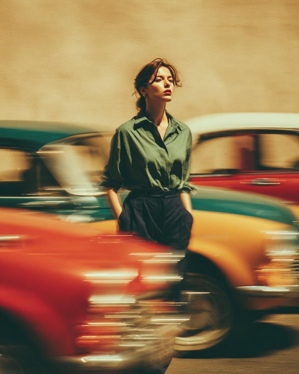 AI image generated from the “Vintage Motion-Blur Street Portrait” prompt
