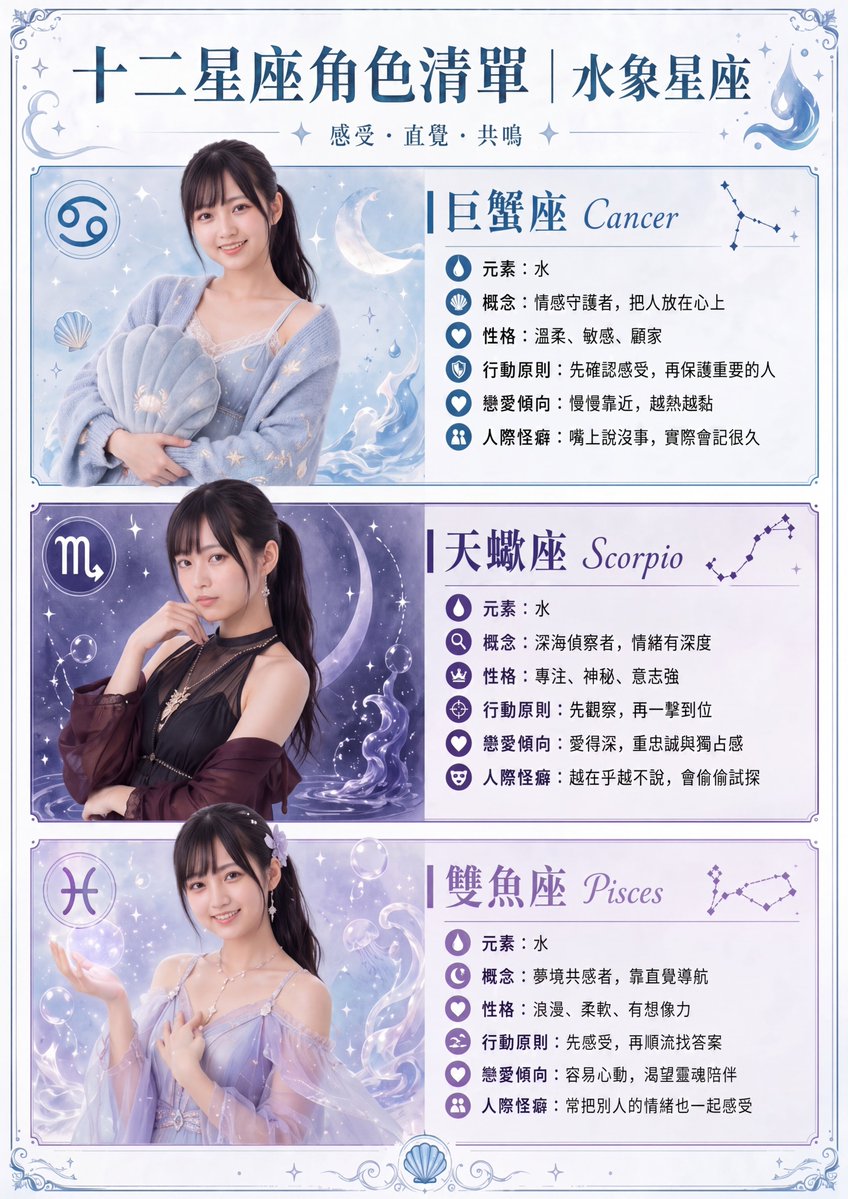 AI image generated from the “Water Signs Zodiac Character Poster” prompt