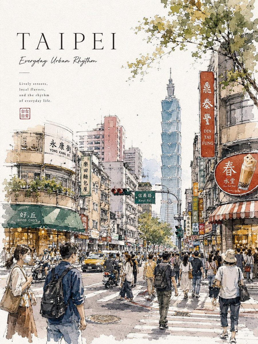 AI image generated from the “Watercolor City Street Travel Poster” prompt