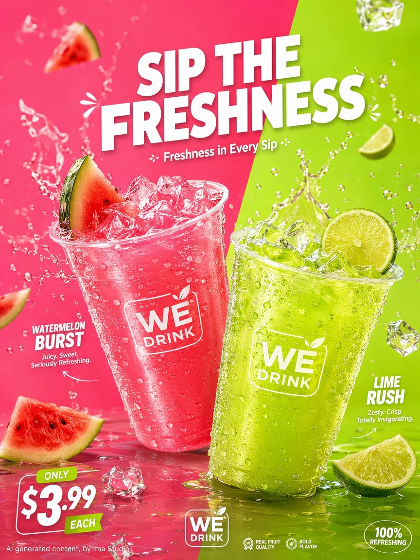 AI image generated from the “Watermelon Lime Beverage Ad Poster” prompt