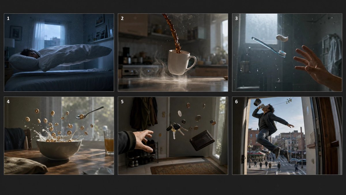 AI image generated from the “Weightless Morning Storyboard” prompt
